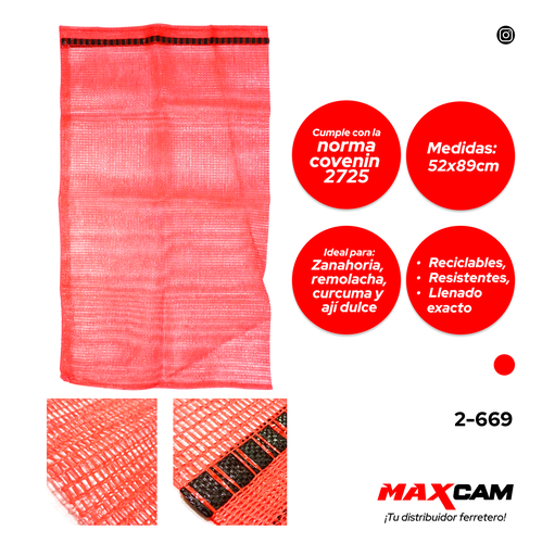 [2-669] SACO PP AGRICOLA ROJO 52x89 x 100 UNID 2-669