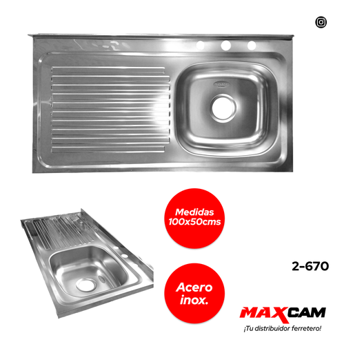 [2-670] [2-670] FREGADERO A INOX SENC DER C/ESCURR 100X50CM FANAINOX 2-670