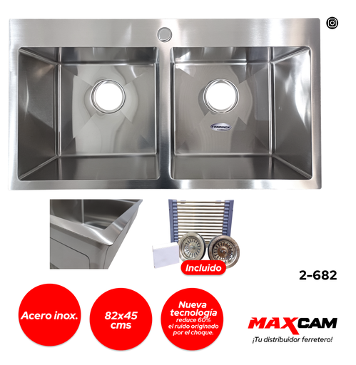 [2-682] FREGADERO DOBLE A INOX CUAD 82X45CM FANAINOX 2-682
