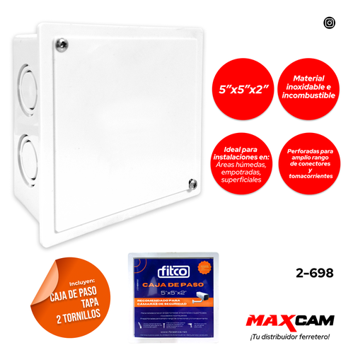 [2-698] CAJA DE PASO PLAST 5X5 C/TAPA FITCO 2-698
