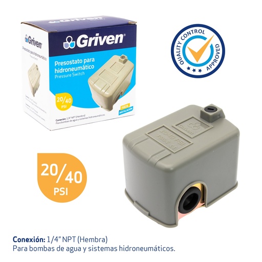 [3-015] PRESOSTATO HIDRONEUMATICO 20-40 PSI GRIVEN 3-015