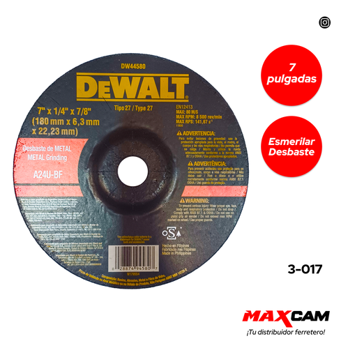 [3-017] DISCO ESMERILAR O DESBASTE x 7" DEWALT 3-017