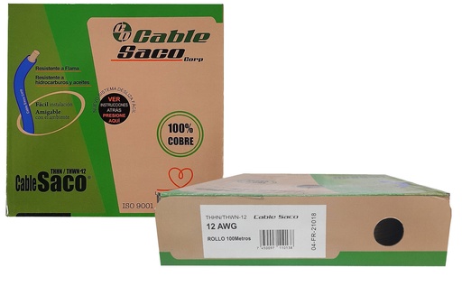 [3-189] CABLE THHN 12 BLANCO x 100MTS 100% COBRE SACO 3-189