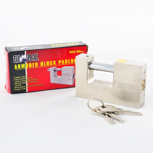 [3-371] CANDADO ANTICIZALLA 90MM GLOBAL PLATEADO 3-371