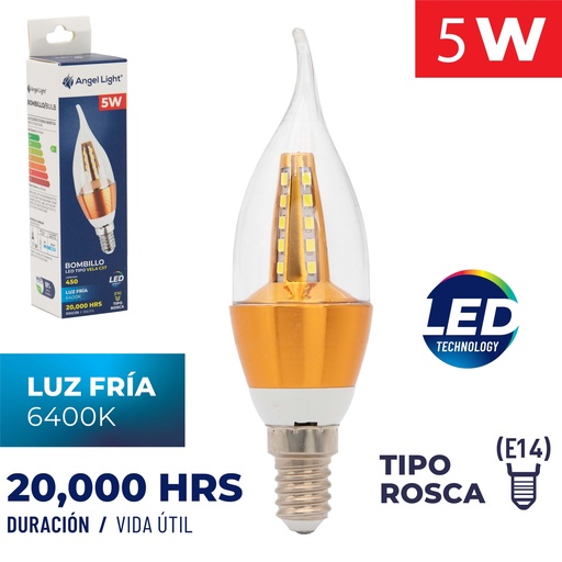 [3-570] BOMBILLO VELA LED 5W ROSCA E14 85-265V 3-570