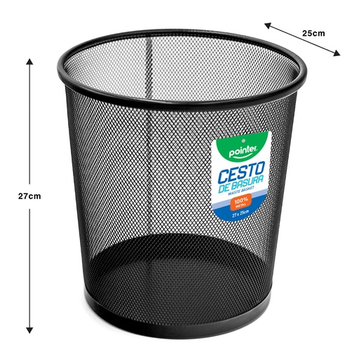 [3-632] CESTA BASURA METALICA NEGRO OFICINA POINTER 3-632
