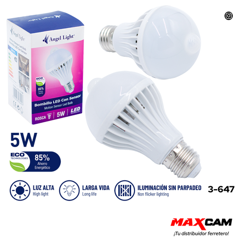 [3-647] BOMBILLO C/SENSOR MOVIMIEN LED 5W 85-265V 3-647