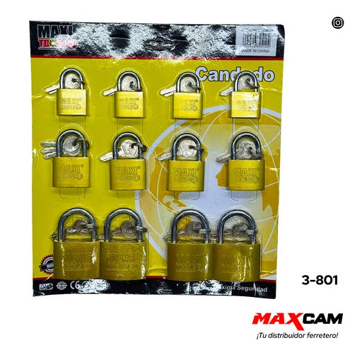 [3-801] CANDADOS SET 32MM-38MM-50MM 12PCS 3-801