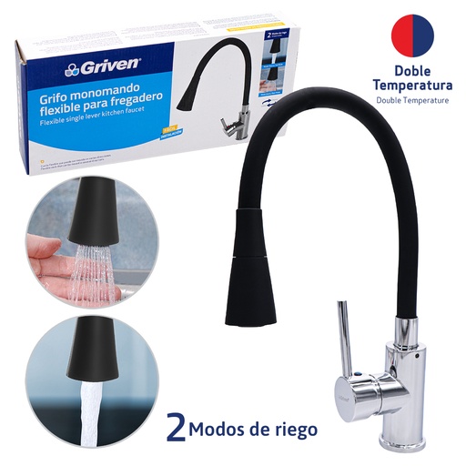[3-977] LLAVE FREGADERO MONOMANDO FLEX NEGRO GRIVEN 3-977