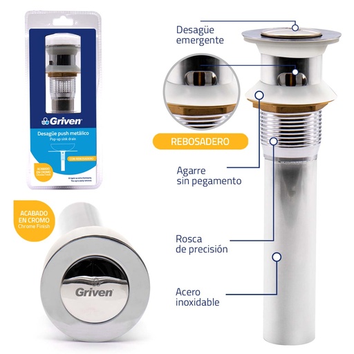 [4-011] [4-011] DESAGUE LAVAMANO PUSH PEQ METAL C/REB GRIVEN 4-011