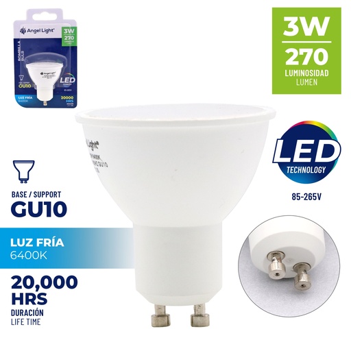 [4-014] BOMBILLO DICROICO LED 3W GU10 85-265V 4-014 (DESC)