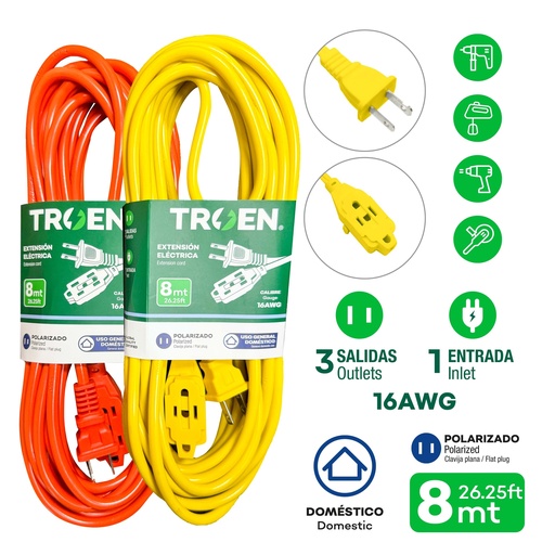 [4-021] EXTENSION ELECTRICA 2x16 8MTS TROEN 4-021