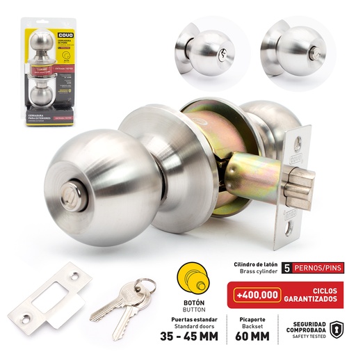 [4-132] CERRADURA DE POMO BOTON PLATA COVO 4-132