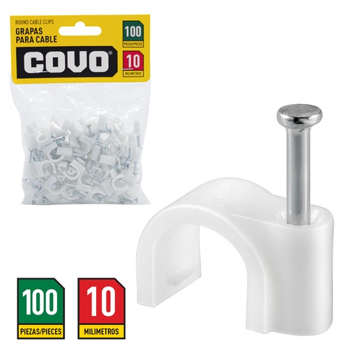 [4-167] GRAPA RED BLANCA P/CABLE 10MM x 100 UNID COVO 4-167