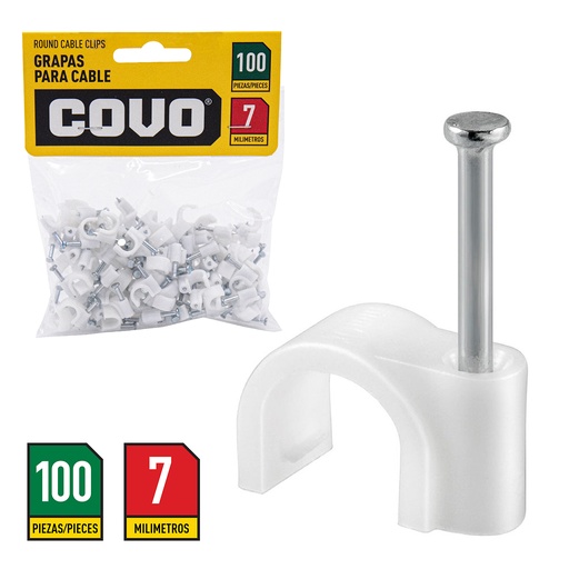 [4-169] GRAPA RED BLANCA P/CABLE 7MM x 100 UNID COVO 4-169