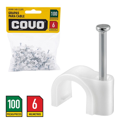 [4-170] GRAPA RED BLANCA P/CABLE 6MM x 100 UNID COVO 4-170