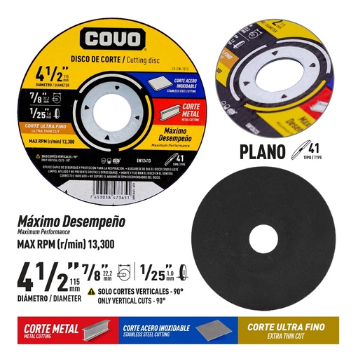 [4-181] DISCO C/METAL EXTRA FINO 4 1/2" x 1/25" COVO (PLANO) 4-181