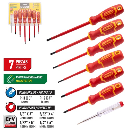 [4-200] JUEGO DESTORNILLADOR AISLADO 7 PCS COVO 4-200