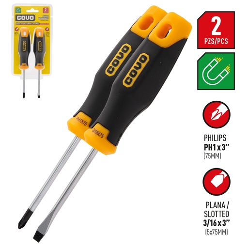 [4-201] JUEGO DESTORNILLADOR 2 PCS 3/16 x 3 COVO 4-201