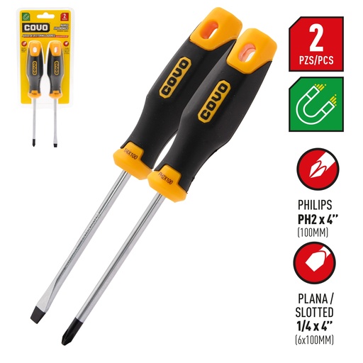 [4-202] JUEGO DESTORNILLADOR 2 PCS 1/4 x 4 COVO 4-202