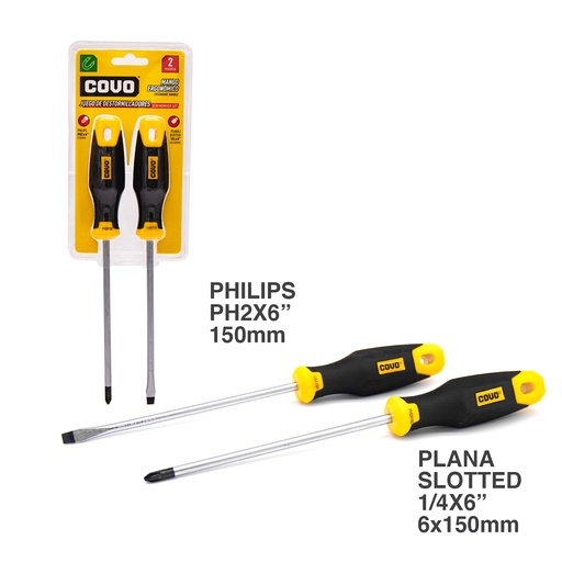 [4-203] JUEGO DESTORNILLADOR 2 PCS 1/4 x 6 COVO 4-203