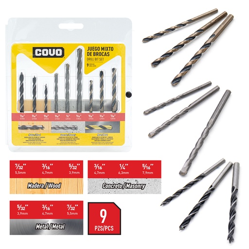 [4-216] JUEGO MECHAS 9 PCS MADERA/METAL/CONCRETO COVO 4-216
