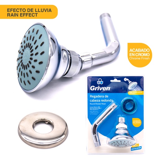 [4-238] REGADERA REDONDA 3" PLAST/CROM C/TUBO GRIVEN 4-238
