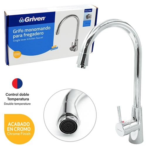 [4-246] LLAVE FREGADERO MONOMANDO CROMO GRIVEN 4-246