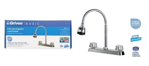 [4-251] LLAVE FREGADERO DOBLE FLEXIBLE 8" GRIVEN 4-251