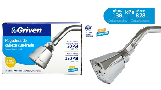 [4-334] REGADERA CUADRADA 2" METALICA C/TUBO GRIVEN 4-334