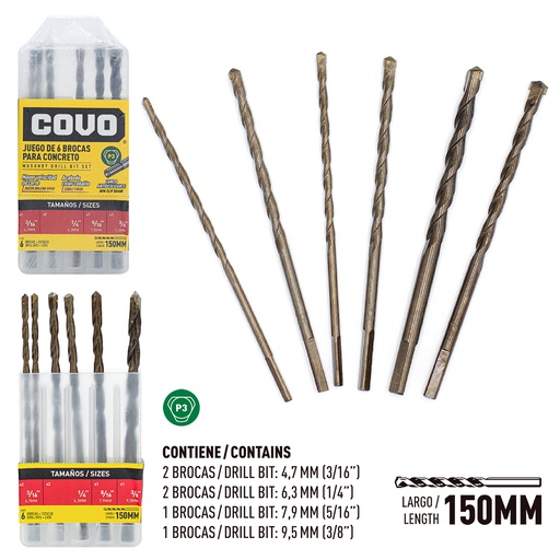 [4-353] JUEGO MECHAS CONCRETO 6 PCS COVO 4-353