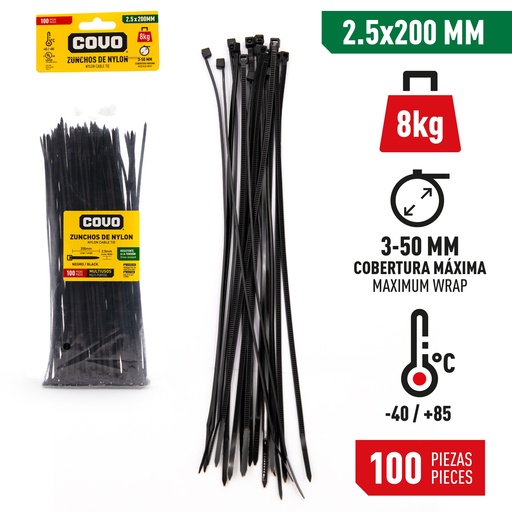 [4-360] TIRRAP 2.5mm x 200mm x 100 UNID NEGRO COVO 4-360