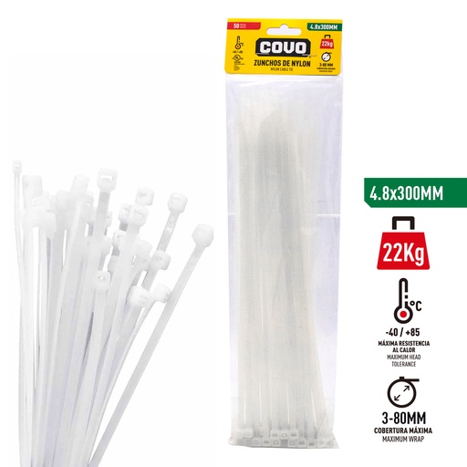 [4-363] TIRRAP 4.8mm x 300mm x 100 UNID BLANCO COVO 4-363