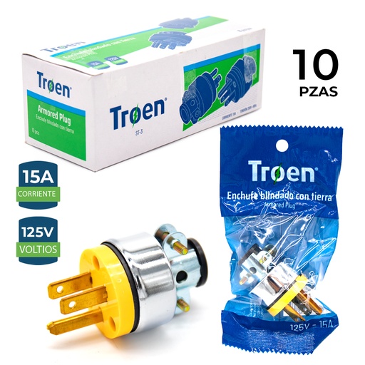 [4-382] ENCHUFE AMARILLO METAL VINIL 2P+T TROEN 4-382