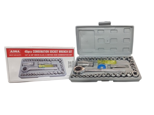 [4-419] JUEGO DADOS C/RACHET 1/2" 40 PCS AIWA 4-419