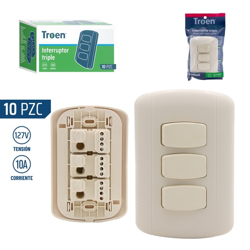 [4-473] INTERRUPTOR TRIPLE TROEN TIPO BTICINO 4-473