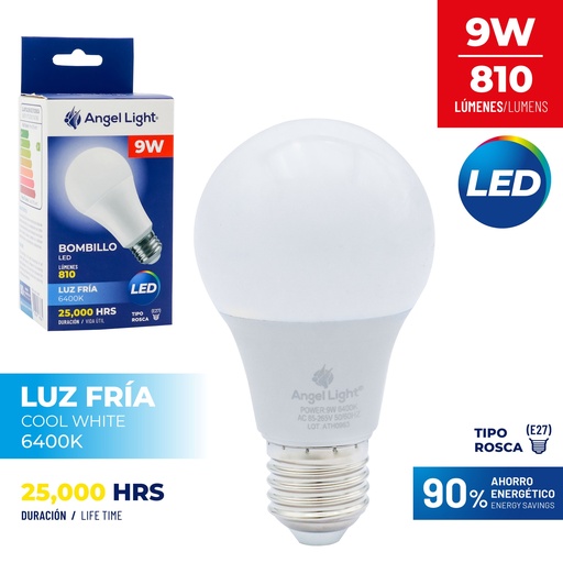 [4-482] BOMBILLO BULBO LED 9W ALTO BRILLO ANGEL LIGHT 4-482