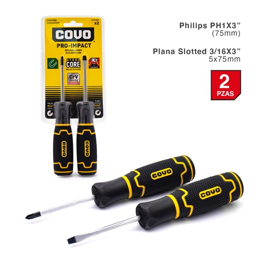[4-661] JUEGO DESTORNILLADOR PRO 2 PCS 3/16 x 3 COVO 4-661