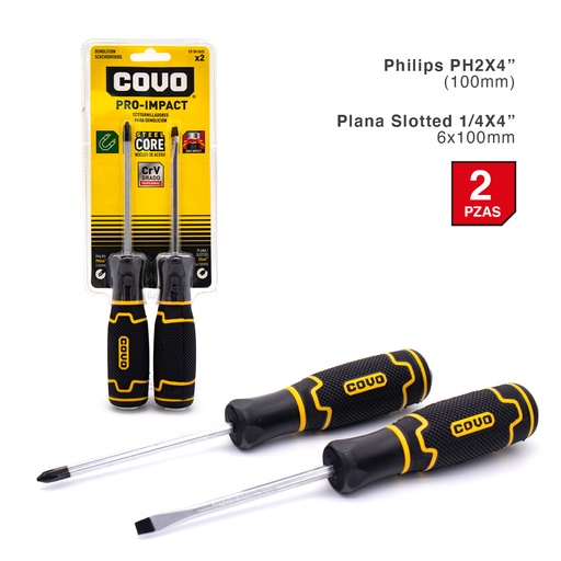 [4-663] JUEGO DESTORNILLADOR PRO 2 PCS 1/4 x 4 COVO 4-663