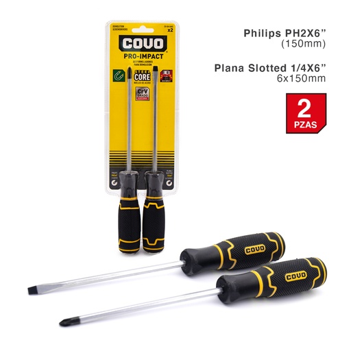 [4-664] JUEGO DESTORNILLADOR PRO 2 PCS 1/4 x 6 COVO 4-664