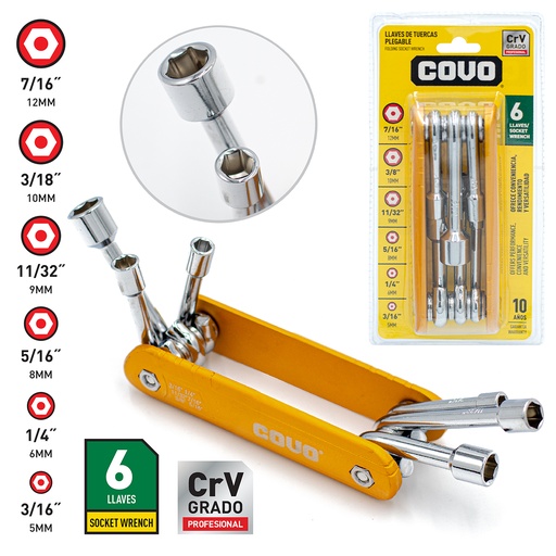 [4-695] LLAVE ALLEN PLEGABLE HEXAGONAL 6 PCS MIL COVO 4-695