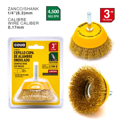 [4-696] CEPILLO P/TALADRO ALAMBRE ONDULADO 3" COVO 4-696