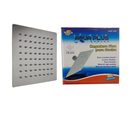 [4-702] REGADERA CUADRADA 6" PLAST/CROM S/T AQUAPLUS 4-702