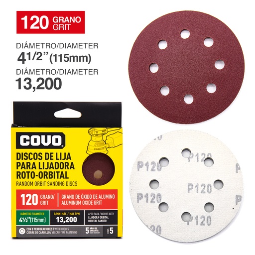 [4-786] DISCOS P/LIJAD ROTO-ORBITAL 4 1/2 G120 x 5 UNI COVO 4-786