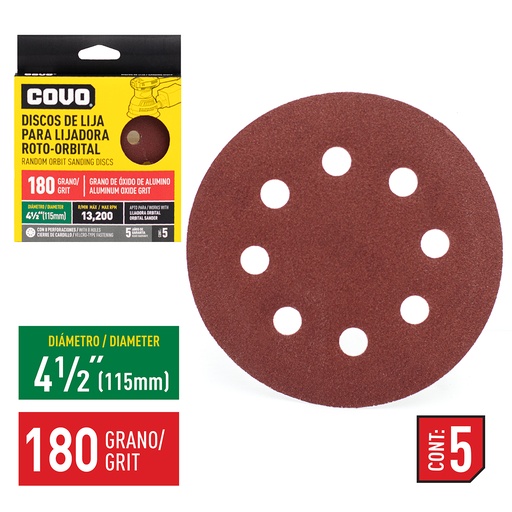 [4-787] DISCOS P/LIJAD ROTO-ORBITAL 4 1/2 G180 x 5 UNI COVO 4-787