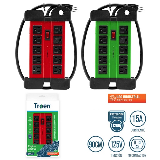 [4-789] REGLETA METAL INDUST C/SUPRESOR 10 TOMA TROEN 4-789
