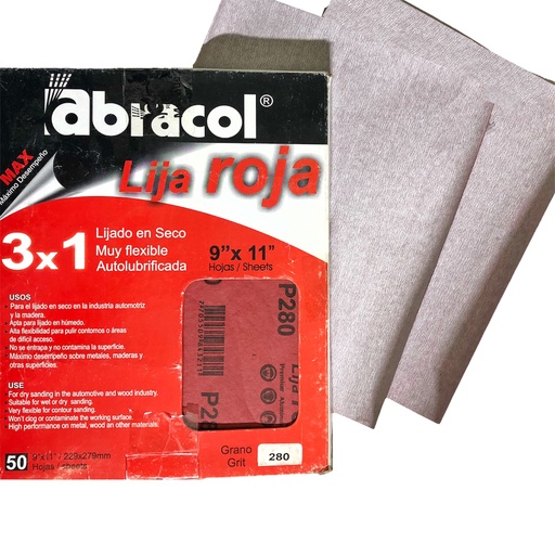 [0-386] LIJA ROJA GRANO 280 ABRACOL 0-386