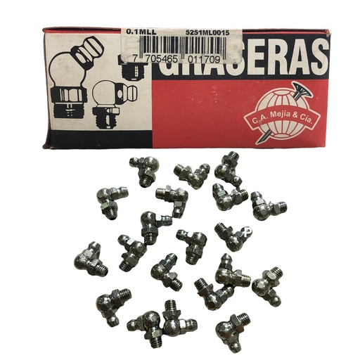[0-396] GRASERA 1/4" U.N.F 15 CODO 90° x 100 UNID MEJIA 0-396