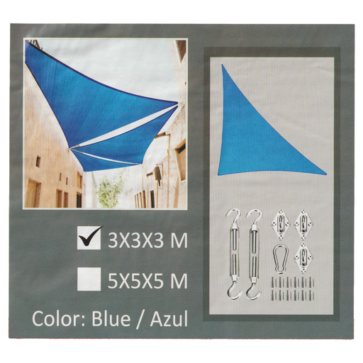 [0-667] TOLDO TRIANGULAR TIPO VELA 3x3x3MTS AZUL TRICAL 0-667