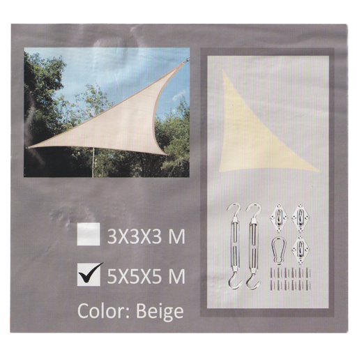 [0-668] TOLDO TRIANGULAR TIPO VELA 5x5x5MTS BEIGE TRICAL 0-668